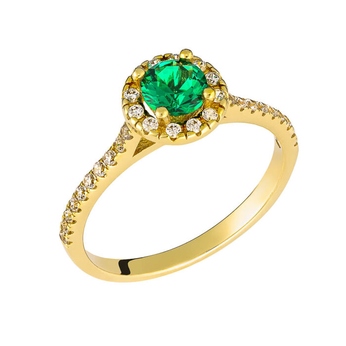 14k Δαχτυλίδι πολύπετρο με πράσινη πέτρα