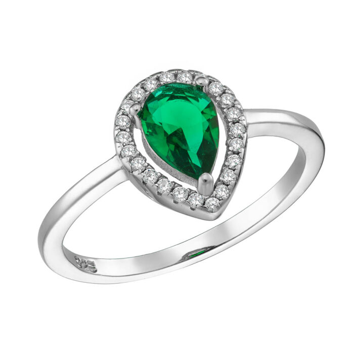 9.25 Ασημένιο δαχτυλίδι δάκρυ με πράσινη ζιργκόν πέτρα