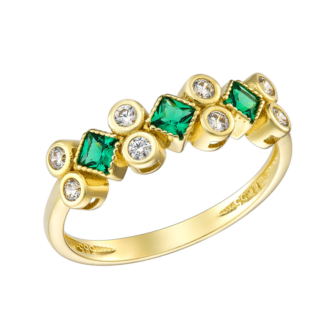 14k Δαχτυλίδι πολύπετρο με πράσινα και λευκά ζιργκόν