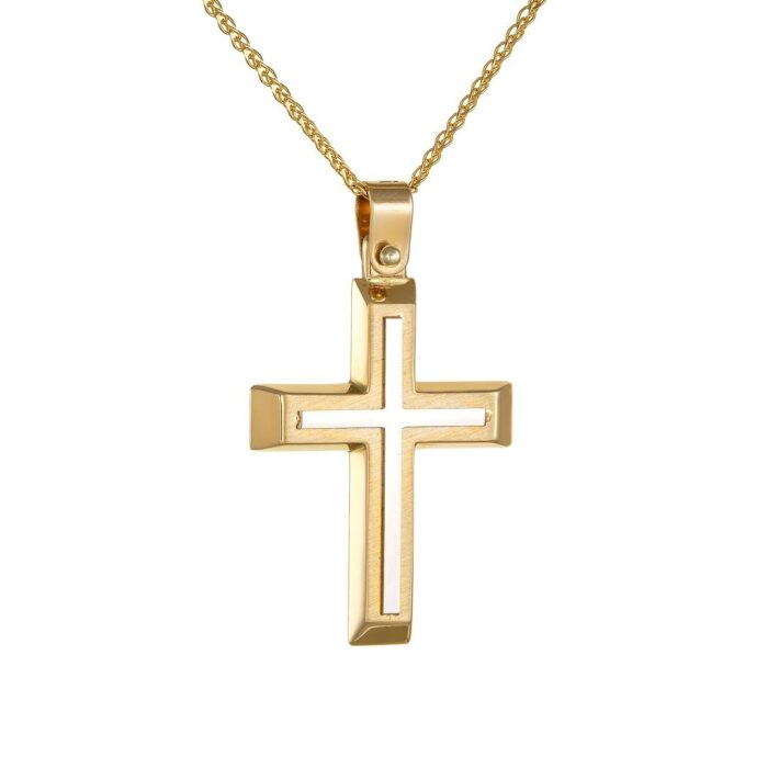 14k Σταυρός Unisex  με αλυσίδα