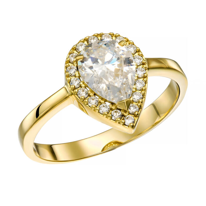 9k Δαχτυλίδι δάκρυ με λευκή πέτρα