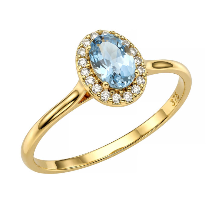 9k Δαχτυλίδι ροζέτα με γαλάζια πέτρα