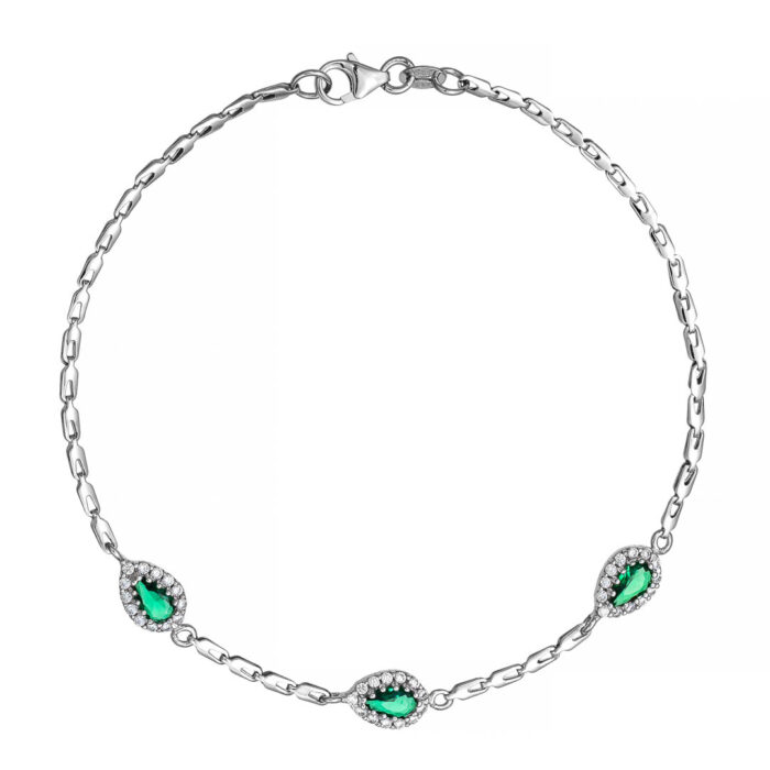 14k Βραχιόλι δάκρυα με πράσινες πέτρες