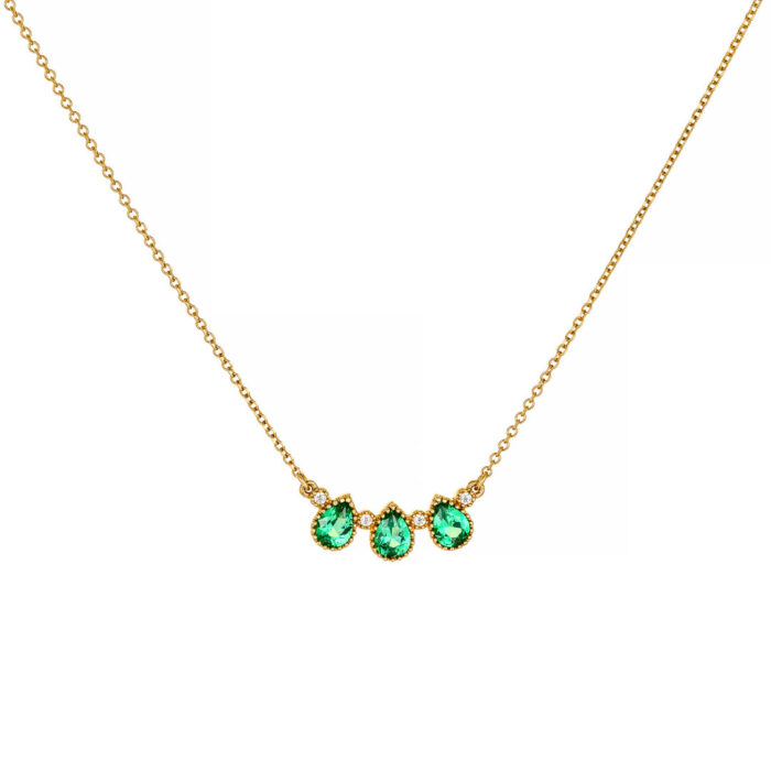 9k Κολιέ ροζέτα με πράσινα ζιργκόν