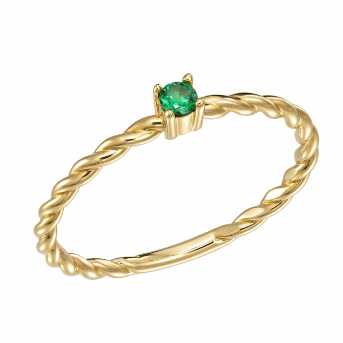 14k Δαχτυλίδι mini μονόπετρο με πράσινη πέτρα