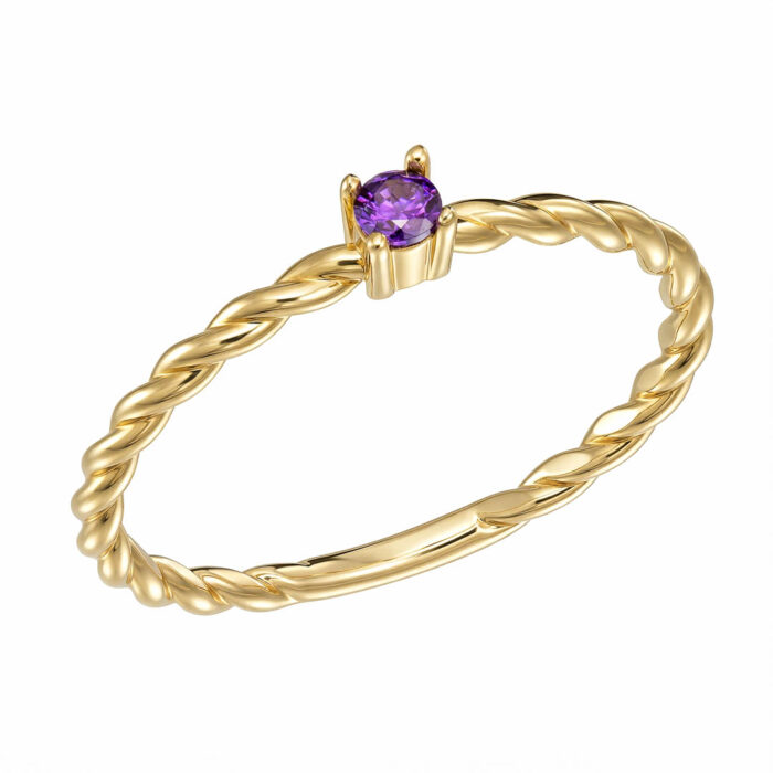 14k Δαχτυλίδι mini μονόπετρο με μωβ πέτρα