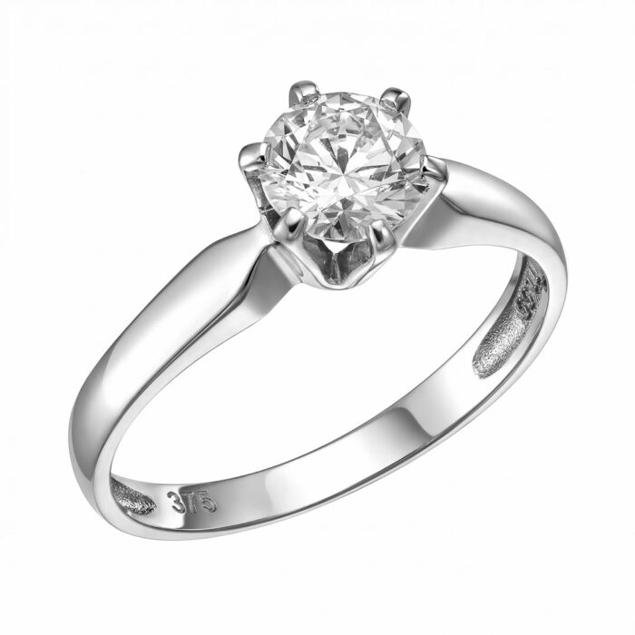 9k Δαχτυλίδι μονόπετρο λευκό