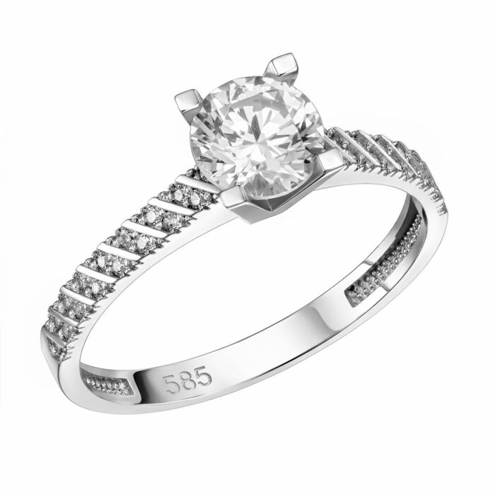 14k Δαχτυλίδι μονόπετρο λευκό