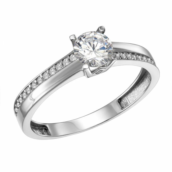 14k Δαχτυλίδι μονόπετρο λευκό