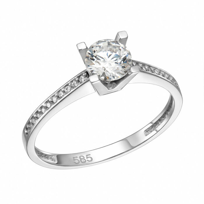 14k Δαχτυλίδι μονόπετρο λευκό