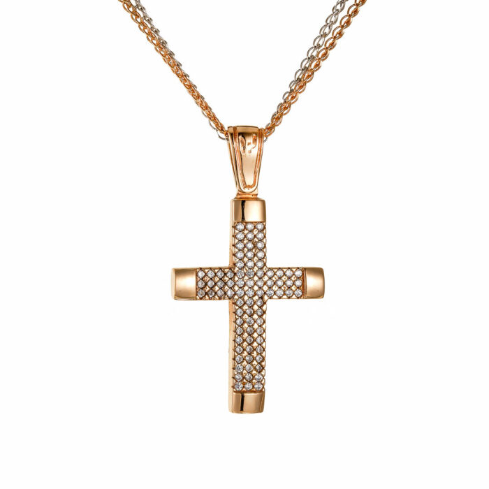 14k Σταυρός γυναικείος με διπλή αλυσίδα